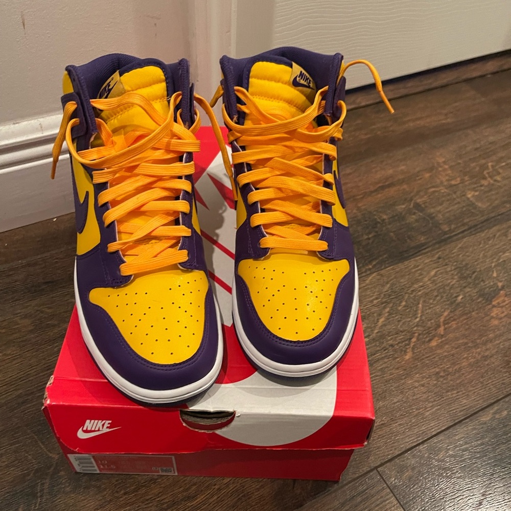 Nike Yellow and Purple High-Top Sneakers